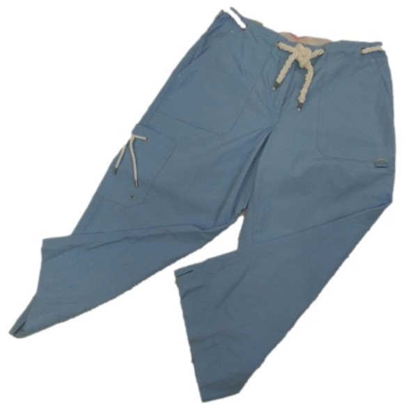 𝅺LAUREN Ralph Lauren Blue High Rise Cotton Rope Drawstring Zip Front Capri Pant - Picture 1 of 9